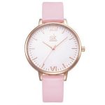  Elegante Damenarmbanduhr mit Lederarmband, rosa