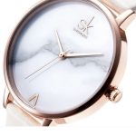  Shengke Damenuhr mit Marmormuster und Lederarmband, weiße Farbe