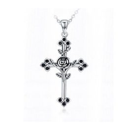 Silberne Halskette mit Rose und Kreuz
