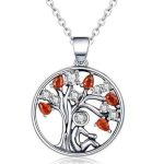Silberne Halskette mit Lebensbaum-Anhänger, rot