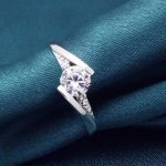 Damen-Verlobungsring, klassisch, Silber, Größe 7