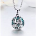 Silberne Halskette mit Lebensbaum-Anhänger, grün