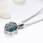 Silberne Halskette mit Lebensbaum-Anhänger, grün