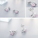 Silberohrringe mit Doppelherz, rosa Kristall