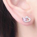 Silberohrringe mit Doppelherz, rosa Kristall