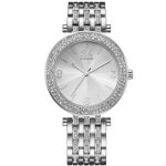  Elegante Damenarmbanduhr mit Kristallen, silberfarben