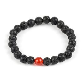  Meditationsarmband mit schwarzem Lavastein und rotem Achat