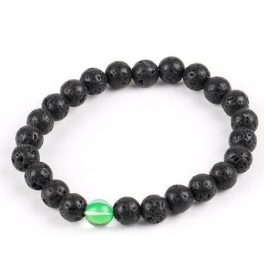    Meditationsarmband mit schwarzem Lavastein und grünem Mondstein