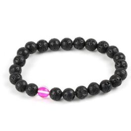    Meditationsarmband mit schwarzem Lavastein und rosa Mondstein