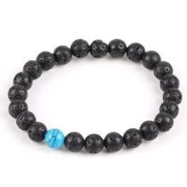    Meditationsarmband mit schwarzem Lavastein und türkisfarbener Perle