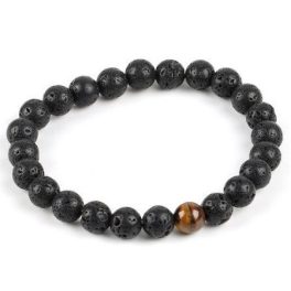  Meditationsarmband mit schwarzem Lavastein und Tigerauge