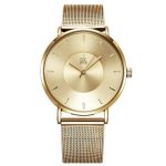  Shengke Ultradünne Damenarmbanduhr in Goldfarbe