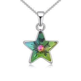   Halskette mit Sternanhänger, verziert mit Swarovski-Kristallen, grünblau
