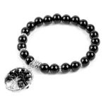  Schwarzes Onyx-Armband mit Lebensbaum-Anhänger