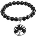  Schwarzes Onyx-Armband mit Lebensbaum-Anhänger