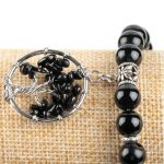  Schwarzes Onyx-Armband mit Lebensbaum-Anhänger
