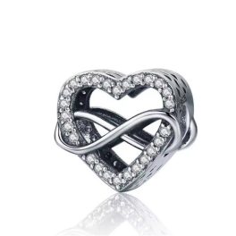 Ezüst charm, szív a végtelen jelével