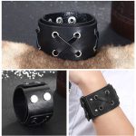 Breites Armband, Leder, schwarz, mit geschnürtem Lederband