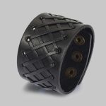 Breites Armband, Leder, schwarz, geflochten