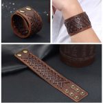 Breites Armband, Leder, braun, geflochten