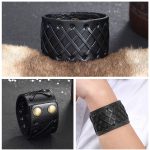 Breites Armband, Leder, schwarz, geflochten