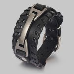 Punk-Armband, Leder, schwarz, mit Metallschnalle