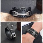 Punk-Armband, Leder, schwarz, mit Metallschnalle
