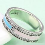 Silberring mit Strasssteinen, rosa-blau, Größe 6