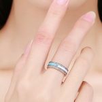 Silberring mit Strasssteinen, rosa-blau, Größe 6