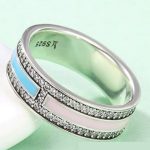 Silberring mit Strasssteinen, rosa-blau, Größe 7