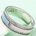 Silberring mit Strasssteinen, rosa-blau, Größe 8