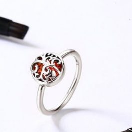 Silberring mit Lebensbaummotiv, rot, Größe 7
