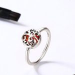 Silberring mit Lebensbaummotiv, rot, Größe 8