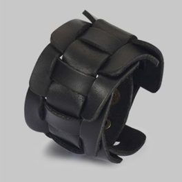 Punk-Armband, Leder, schwarz, mit Metallschnalle