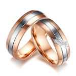  Damen-Ehering mit Silberstreifen, Edelstahl, goldfarben, Größe 7