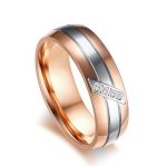  Damen-Ehering mit Silberstreifen, Edelstahl, goldfarben, Größe 6