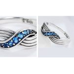 Blauer geflochtener Silberring, Größe 6