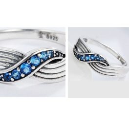 Blauer geflochtener Silberring, Größe 7