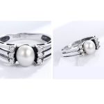 Silberring mit Strasssteinen und Perlen, Größe 6