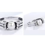 Silberring mit Strasssteinen und Perlen, Größe 7