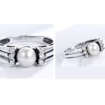 Silberring mit Strasssteinen und Perlen, Größe 8