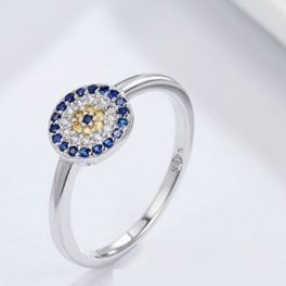 Silberring mit blauem Augenmotiv, Größe 6