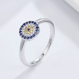 Silberring mit blauem Augenmotiv, Größe 7