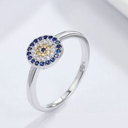 Silberring mit blauem Augenmotiv, Größe 8