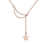 Silberne Halskette mit Mond- und Sternverzierung, Roségold, Roségold