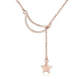   Silberne Halskette mit Mond- und Sternverzierung, Roségold, Roségold