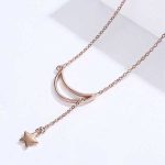 Silberne Halskette mit Mond- und Sternverzierung, Roségold, Roségold
