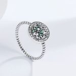 Silberring mit Lebensbaummotiv, grün, Größe 6