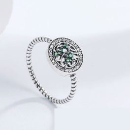 Silberring mit Lebensbaummotiv, grün, Größe 7