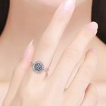 Silberring mit Lebensbaummotiv, grün, Größe 7